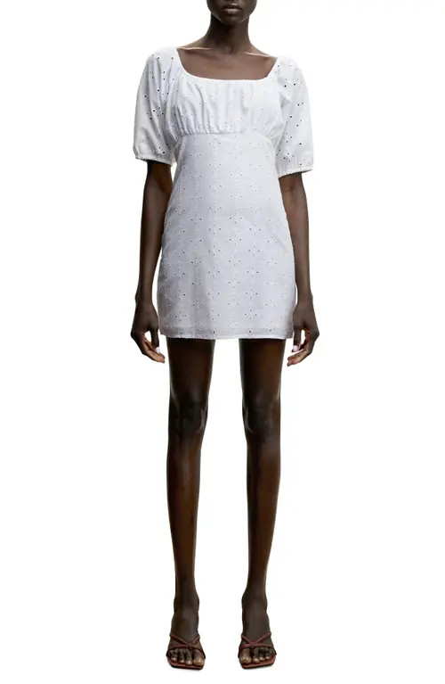 MANGO Broderie Anglaise Puff Sleeve Cotton Dress in White at Nordstrom, Size 2 | Nordstrom