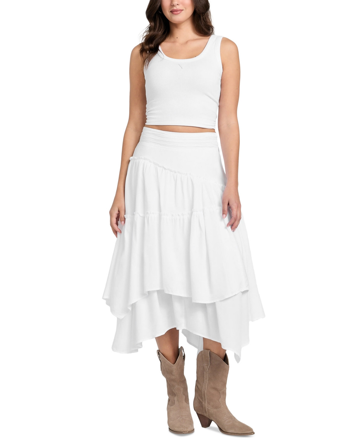 GUESS Women's Tanya Denim Tiered Maxi Skirt - Macy's | Macy's