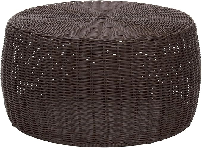 Household Essentials Handwoven Resin Storage Stool Ottoman, 16" Dia. x 9" H, Brown | Amazon (US)