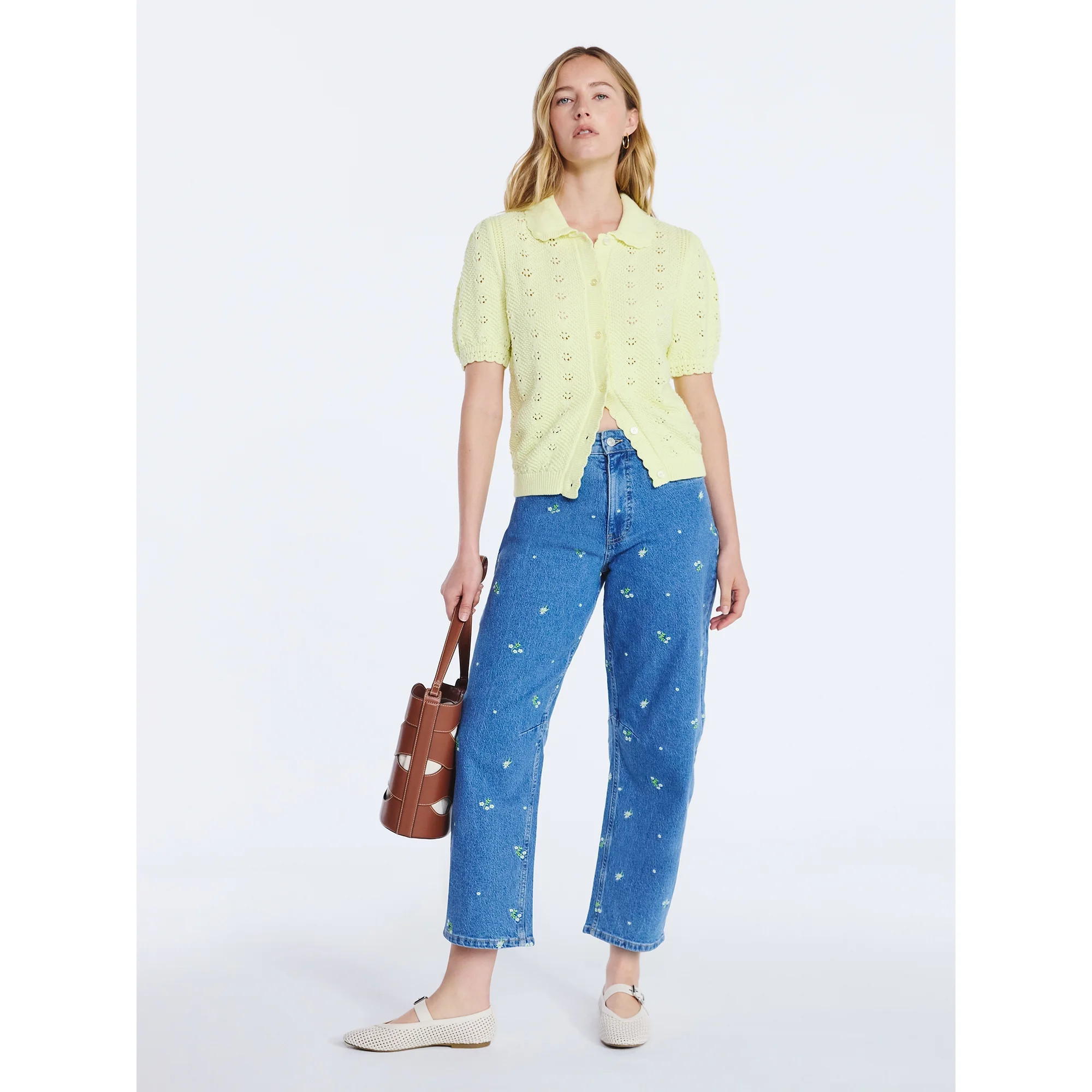 Free Assembly Women's Cotton Pointelle Cardigan Sweater with Short Sleeves, Lightweight, Sizes XS... | Walmart (US)