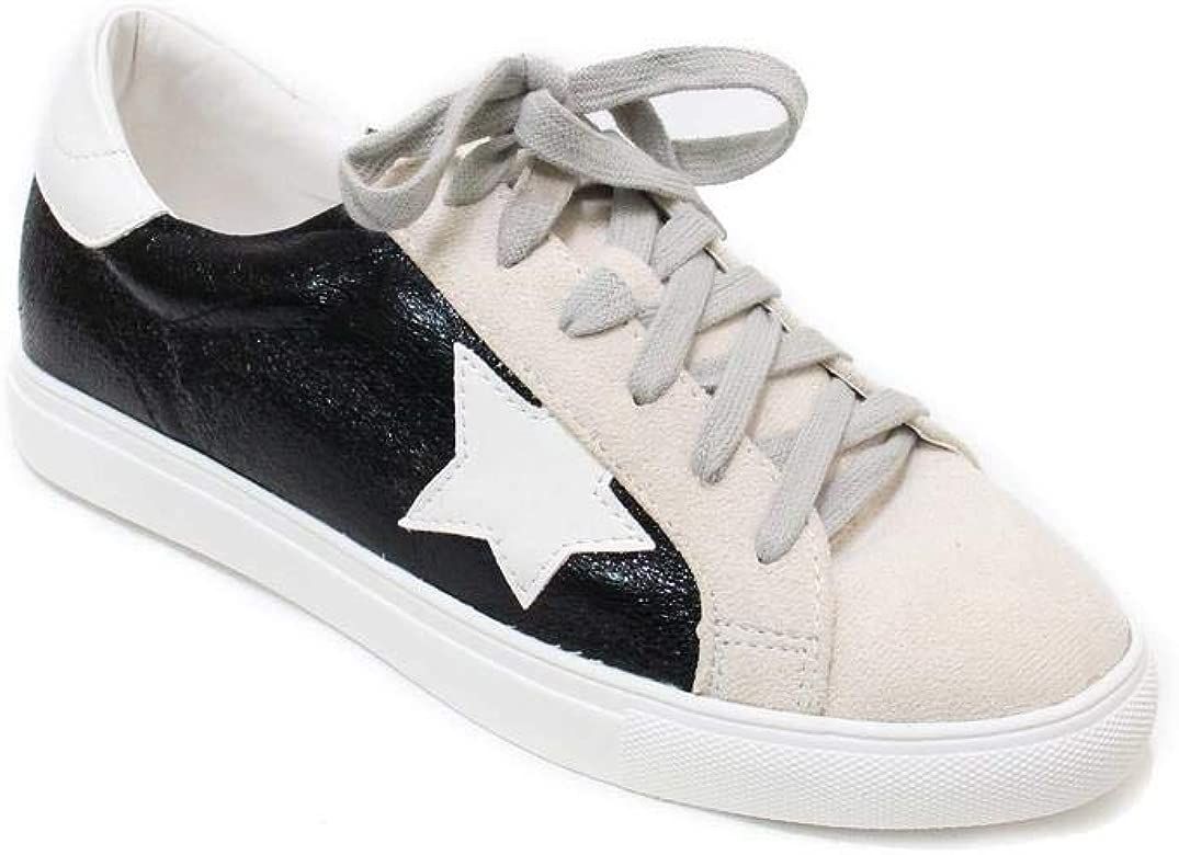 Women Classic Two Tone Star Lace up Fashion Sneakers-Half Size Small | Amazon (US)