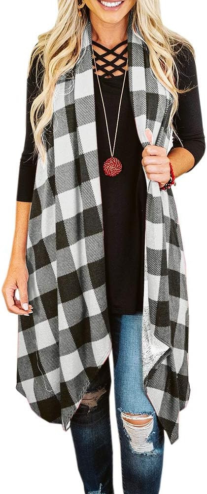 Ivay Womens Plaid Open Front Sweaters Sleeveless Duster Cardigans Drape Lightweight Vest Coat wit... | Amazon (US)