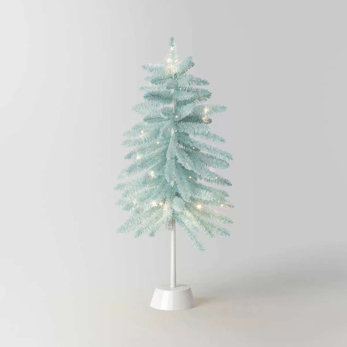 3' Pre-lit Slim Icy Blue Tinsel Alpine Fir Mini Artificial Christmas Tree White LED Lights - Wond... | Target