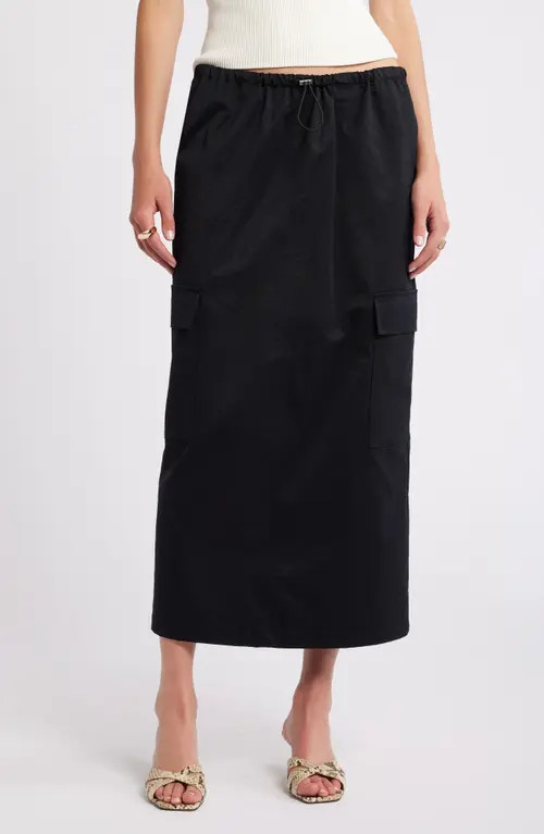 Open Edit Drawcord Maxi Utility Cargo Skirt in Black at Nordstrom, Size Small | Nordstrom