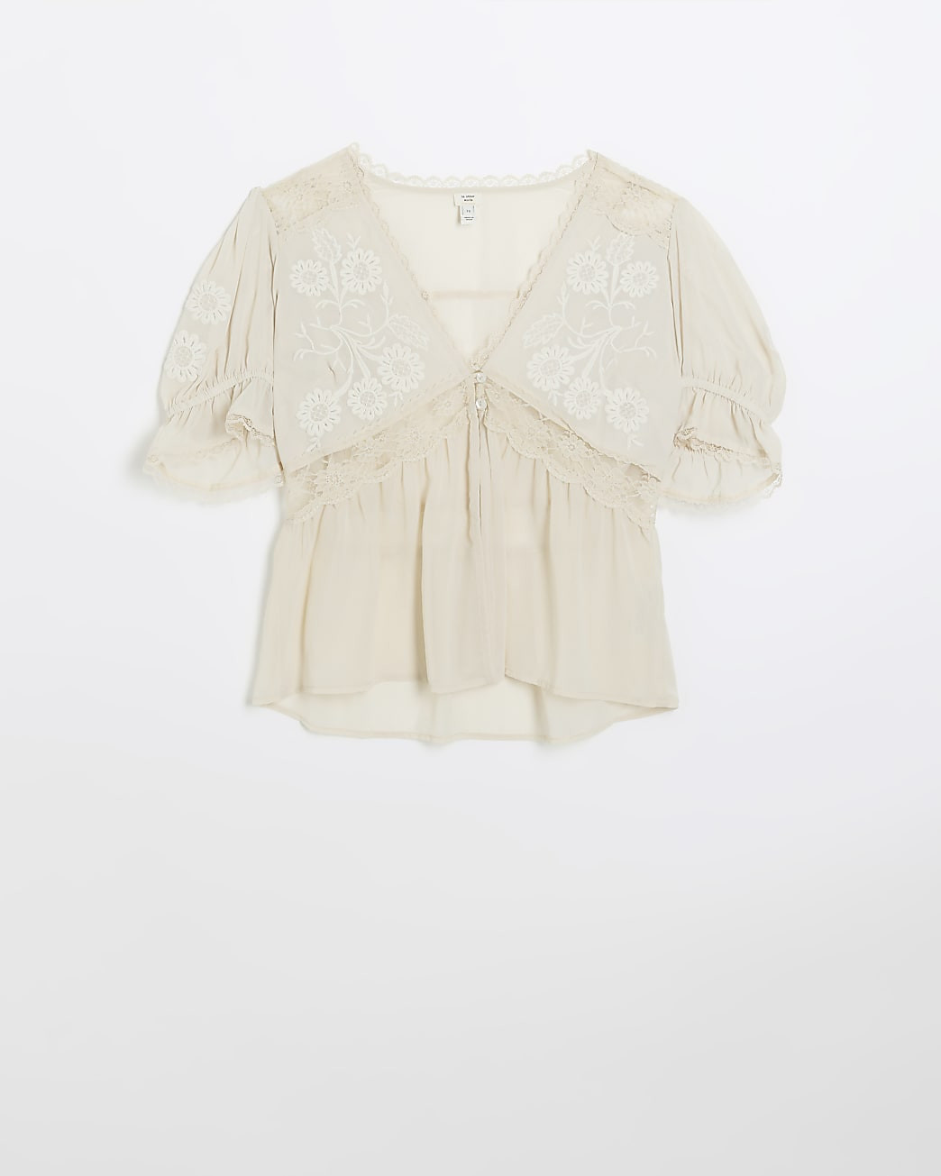 Cream lace embroidered peplum blouse | River Island (UK & IE)