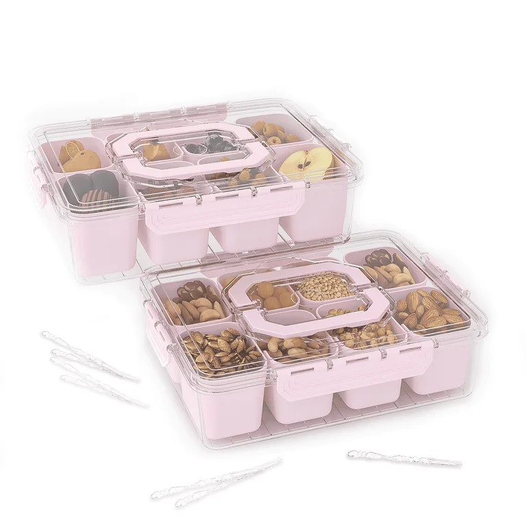 LLMRR Snackle Box Container, 8 Compartments, Divided, Portable, Clear, with Lid and Handle, Pink,... | Walmart (US)