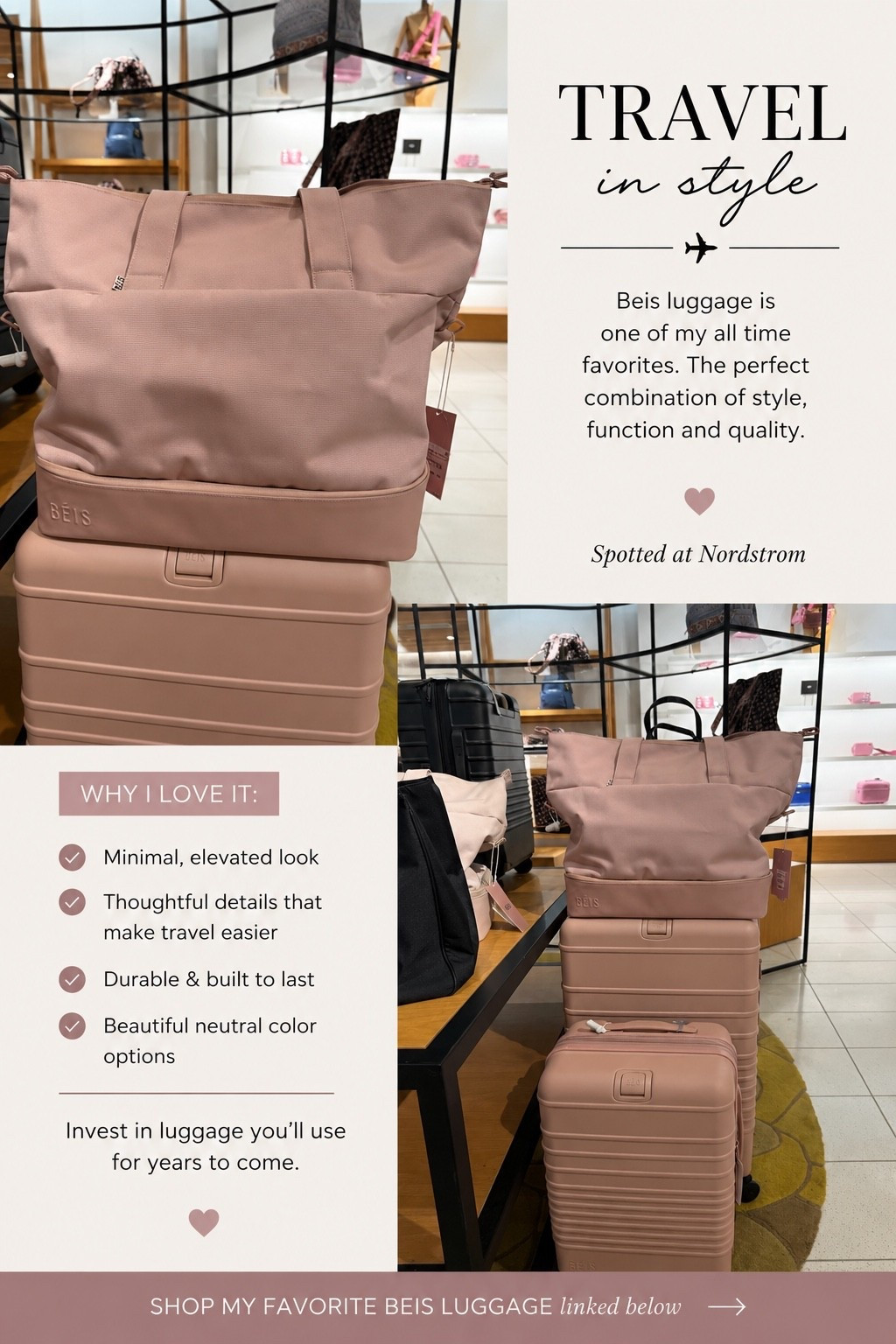 Spotted this BÉIS set at Nordstrom and loved the color. Chic, functional, and made for travel. Linking the pieces below ✈️

#LTKvlog #LTKTravel #LTKU