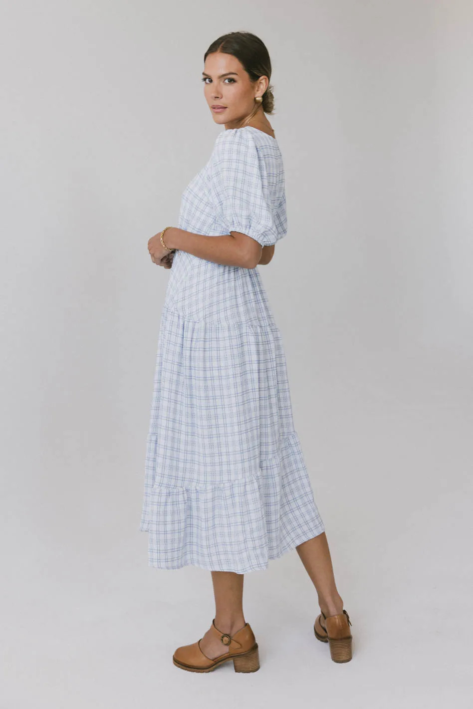 Melina Plaid Midi Dress in Blue | Böhme US