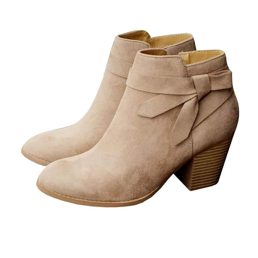 Carcuume Ankle Boots for Women,Ankle Tie Knot,Side Zipper,Round Toe,Chunky Heels,Boots for Women,... | Amazon (US)