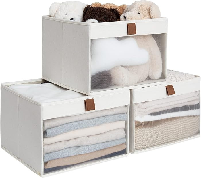 StorageWorks Closet Storage Bins, Large Storage Baskets with Clear Window and Handles, Foldable F... | Amazon (US)