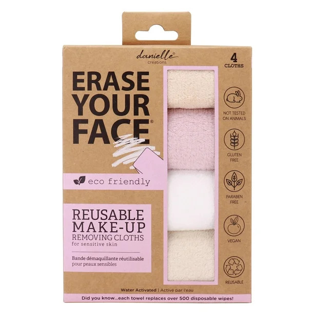 4-Pack Erase Your Face Eco Makeup Removing Cloths, White, Blush, Nude - Walmart.com | Walmart (US)