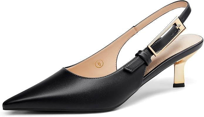 Coutgo Womens Slingback Kitten Heels Closed Pointed Toe Pumps Buckle Strap Wedding Party Dress Sh... | Amazon (US)