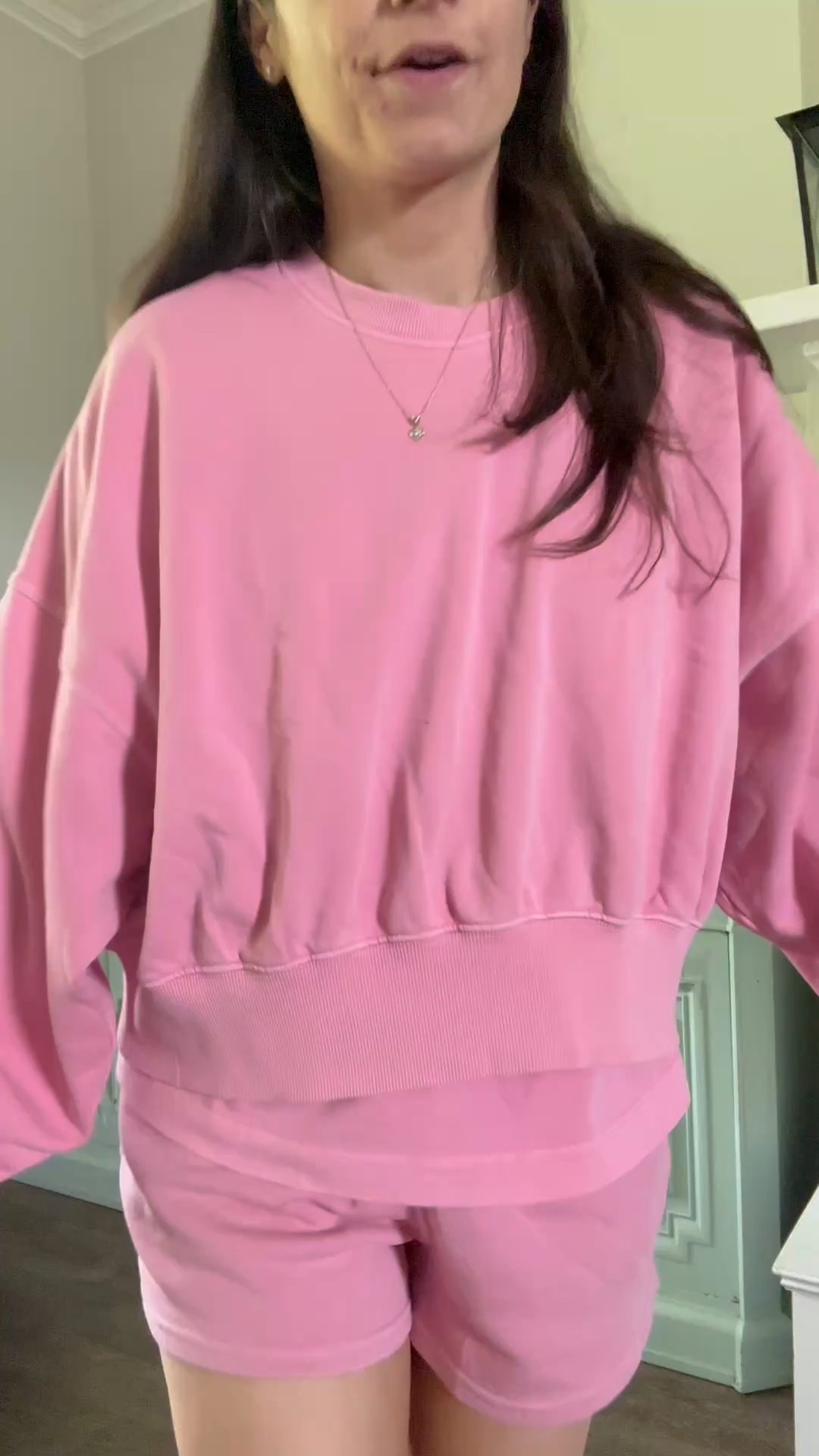 The cutest Fabletics set for May! Loving this Barbie pink Terry crew pullover great four year round paired with the Terry Shorts and I also have the matching pink pocket tea underneath. 

#LTKSummerEdit