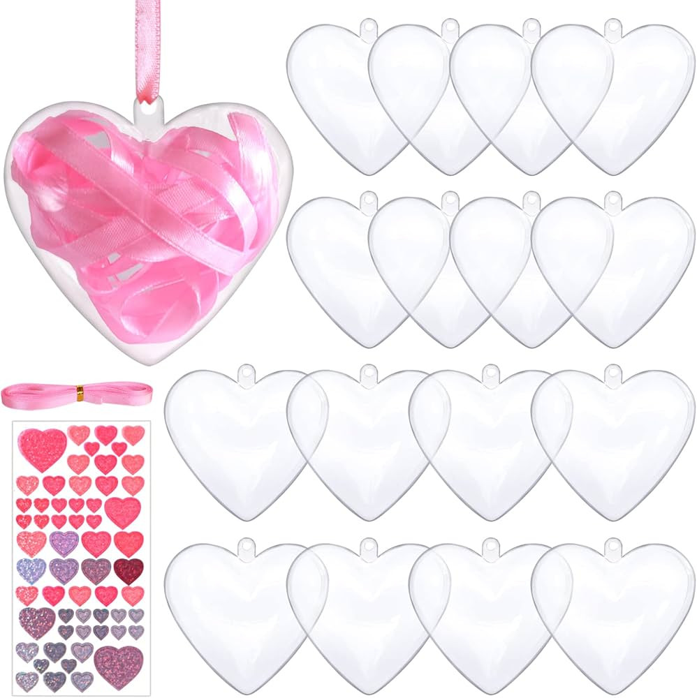 16 Pack Clear Plastic Fillable Heart Ornaments Balls, 80mm Acrylic Hanging Balls DIY Craft Ornaments | Amazon (US)