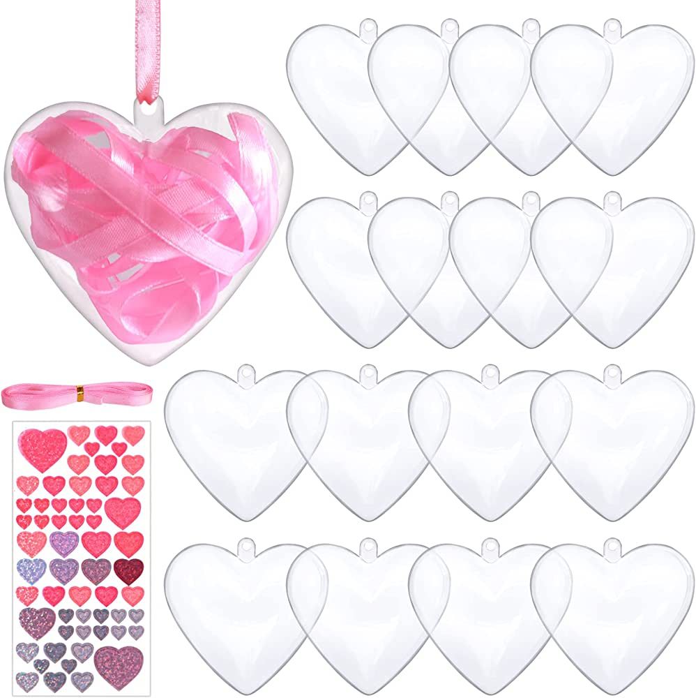 16 Pack Clear Plastic Fillable Heart Ornaments Balls, 80mm Acrylic Hanging Balls DIY Craft Ornaments | Amazon (US)