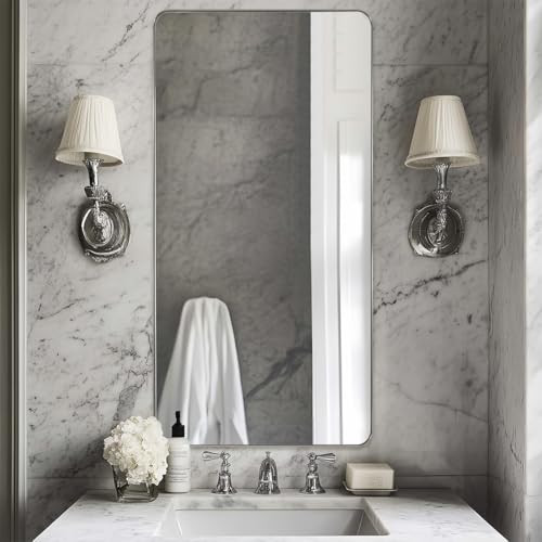 ANDY STAR Chrome Bathroom Mirrors for Over Sink, 30x55 Inch Polished Silver Mirror for Wall, Rectangular Metal Framed Vanity Mirror -Modern Clean Design with Superior Stainless Steel Frame | Amazon (US)