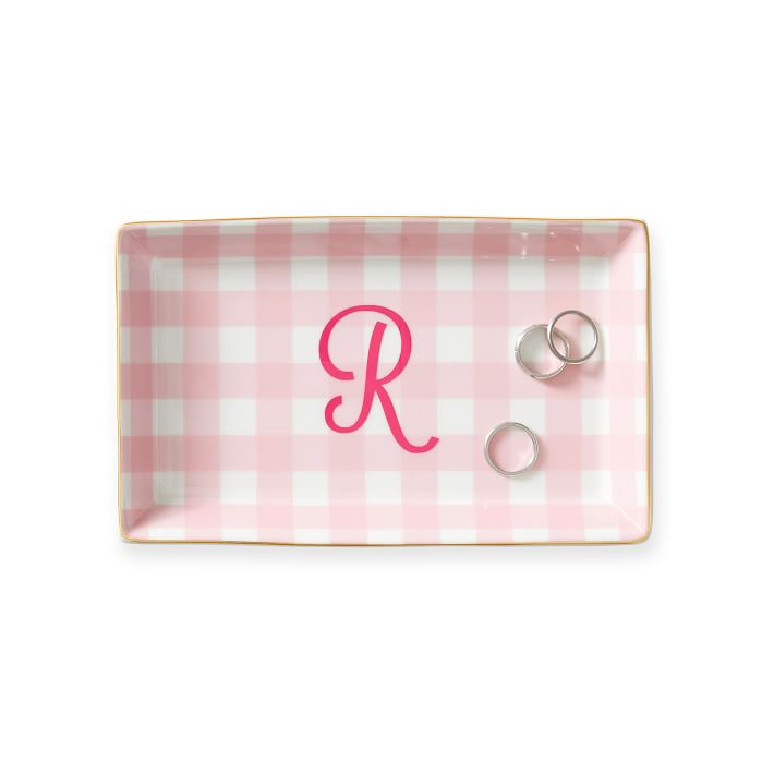 Ceramic Catchall Tray, Rectangle, 7x4.25, Pale Pink Gingham | Mark and Graham