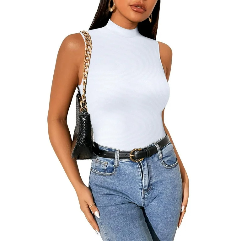 Vafful Mock Neck Tank Tops for Women Sleeveless Turtleneck Women Tank Tops Slim Fit Ribbed Basic ... | Walmart (US)