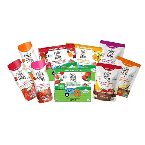 Once Upon a Farm Organic Baby & Toddler Snack Sampler, Puffs, Coconut Melts, Tractor Wheels, Made with Real Fruit & Veggies, No Added Sugar, Non-GMO, 9 Count | Amazon (US)