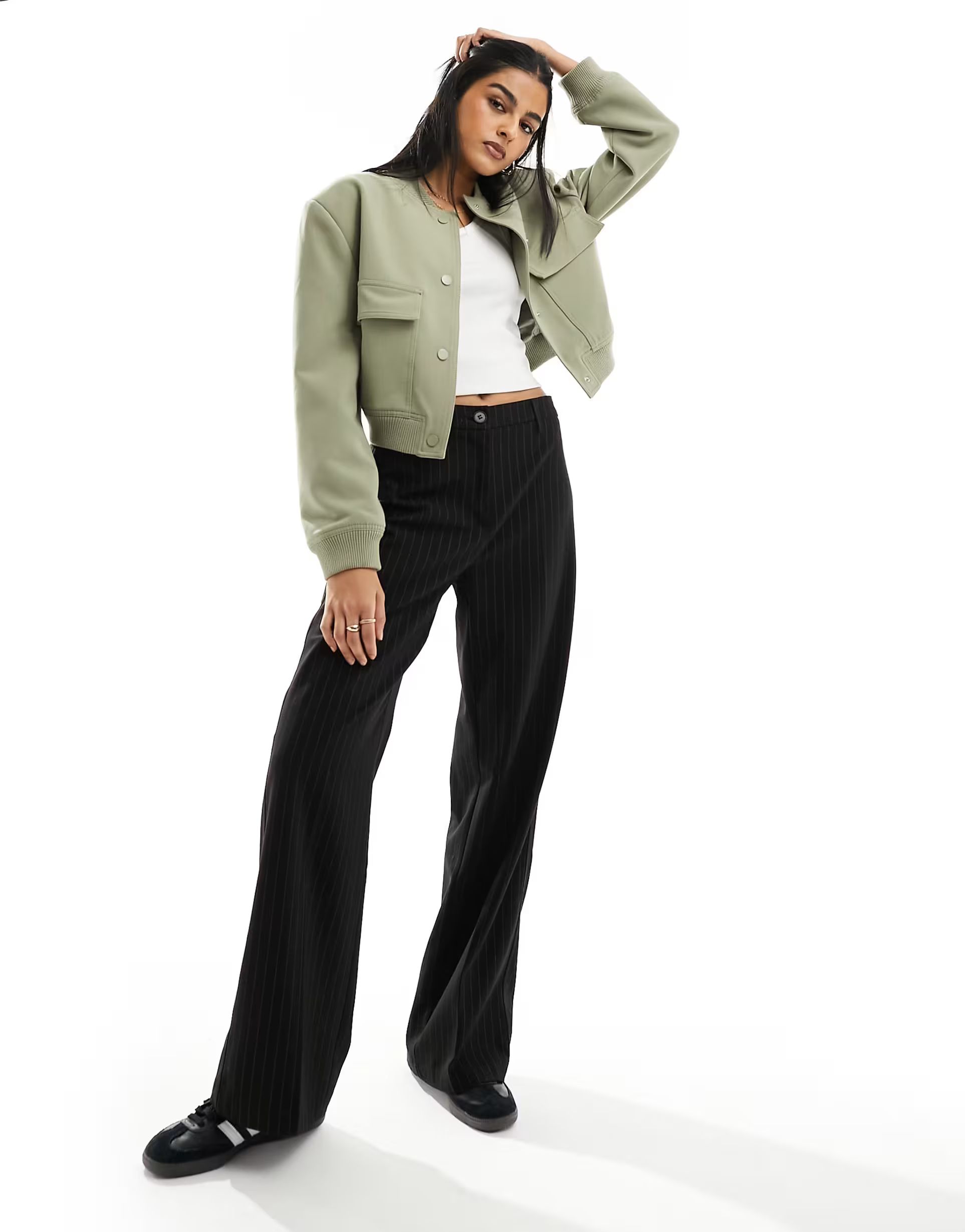 Stradivarius tailored bomber jacket in khaki | ASOS (Global)