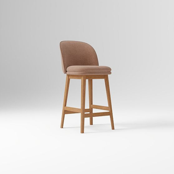 Wayne Bar Stool Armless, Performance Modern Chenille Rosewood, Cool Walnut | West Elm (US)
