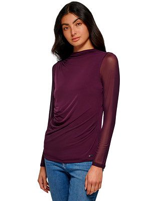 Calvin Klein Women's Long Sleeve Mesh Top & Reviews - Tops - Women - Macy's | Macys (US)