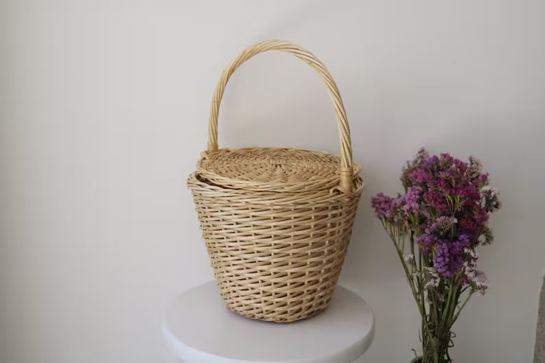Jane Birkin Basket - medium, basket with a Lid, Round Wicker Basket, panier rond, Round Basket, c... | Etsy (CAD)