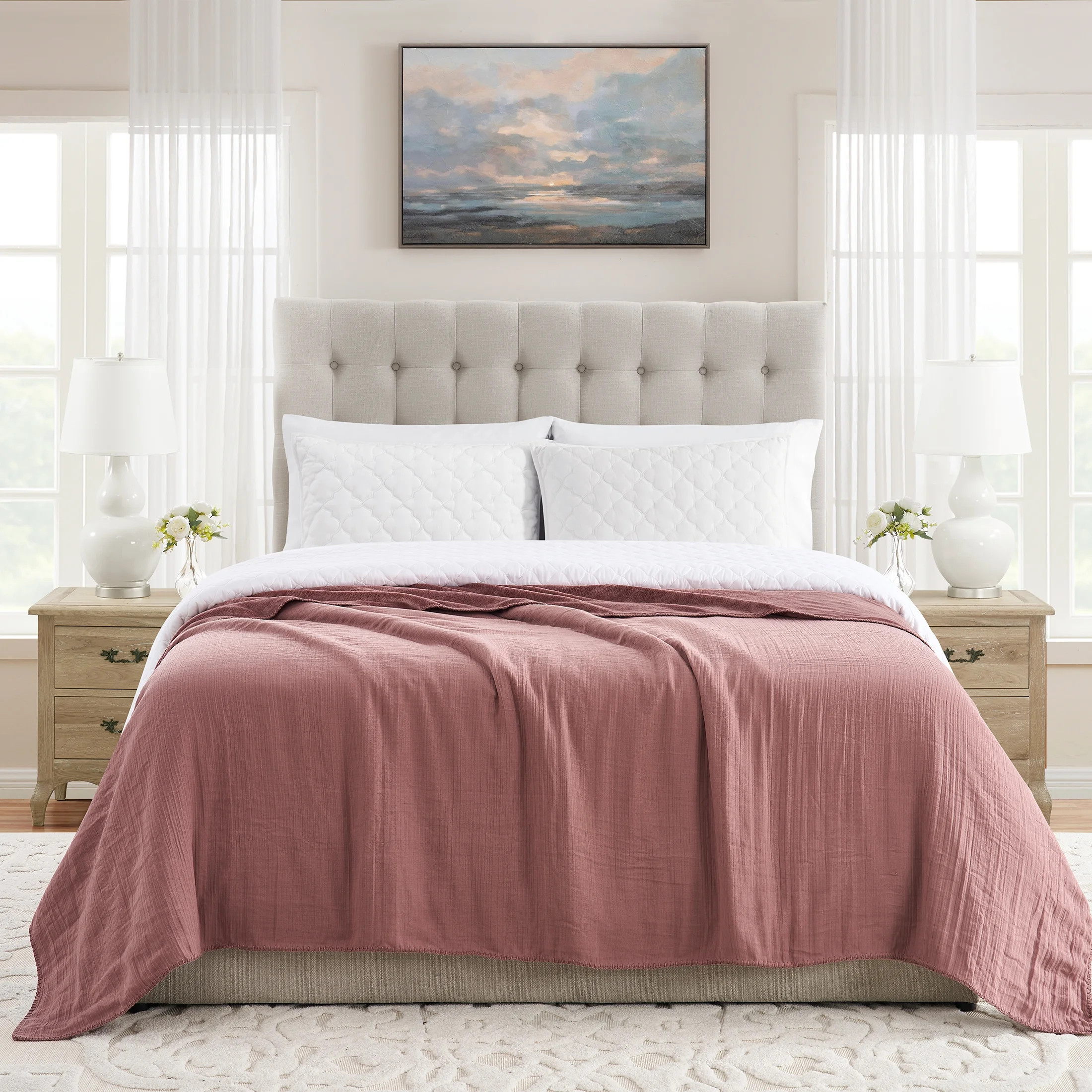 My Texas House Palmer Dusty Mauve Muslin Flannel Bed Blanket, King | Walmart (US)
