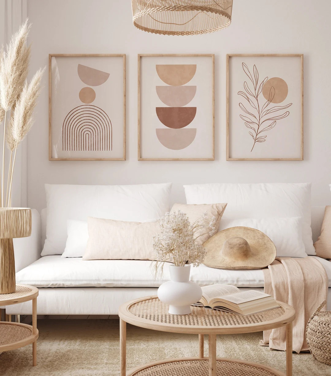 Aesthetic Bohemian Abstract Print Set, Neutral Geometric Modern Art Set of 3 Prints, Minimalist S... | Etsy (US)