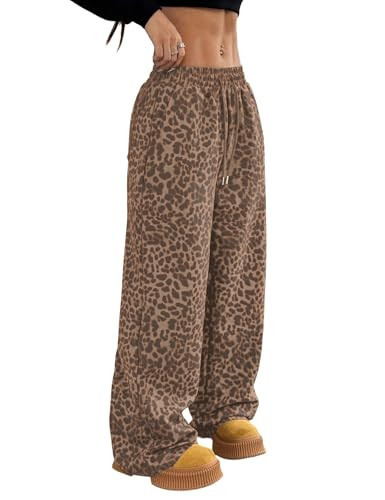 ACCPUR Women's Leopard Baggy Wide Leg Sweatpants Drawstring High Waisted Cheetah Print Lounge Barrel Trousers with Pockets | Amazon (US)
