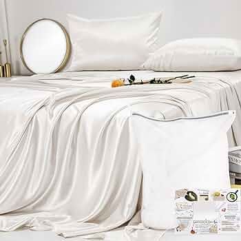 23 Momme 100% Silk Sheet Set White with Flat Sheet, Deep Pocket Fitted Sheet and Pillowcases, Ult... | Amazon (US)