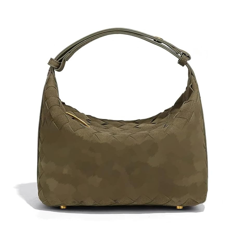 Luxurious Suede Slouch Hobo Bag for Women Woven Leather Shoulder Bags Top-Handle Purses | Amazon (US)