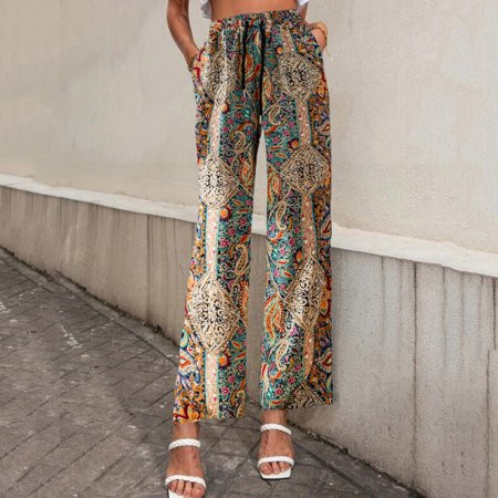 2PC Wide Leg Pants For Women Pants Printed Lounge Wide Leg Casual Flowy Pants With Pockets | Walmart (US)