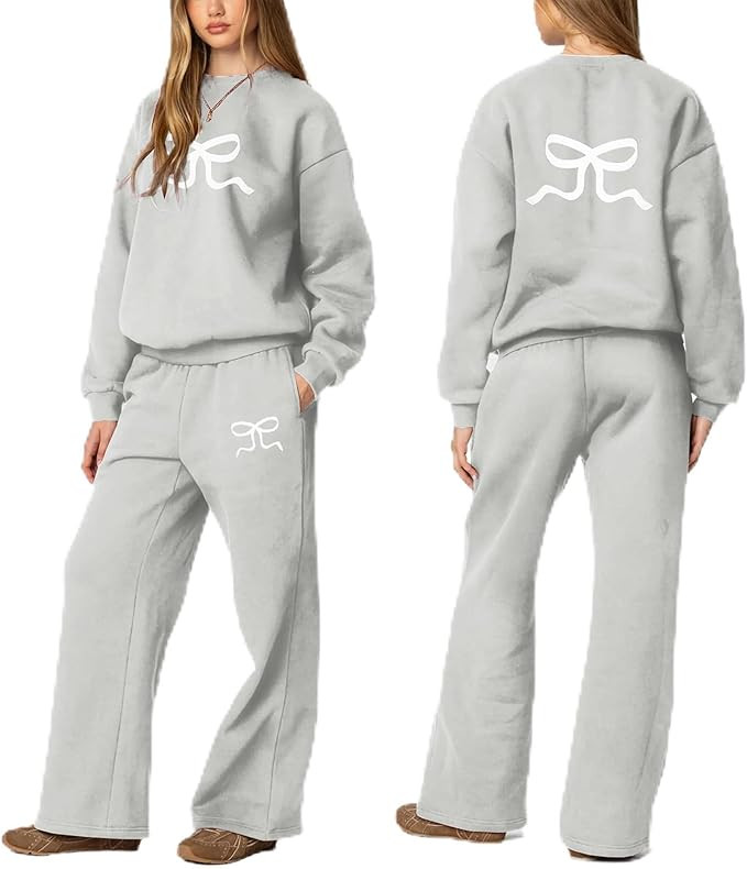2 Piece Lounge Sets for Women Bow Graphic Print Hoodie Sweatpants Set Oversized Sweatshirt Wide L... | Amazon (US)