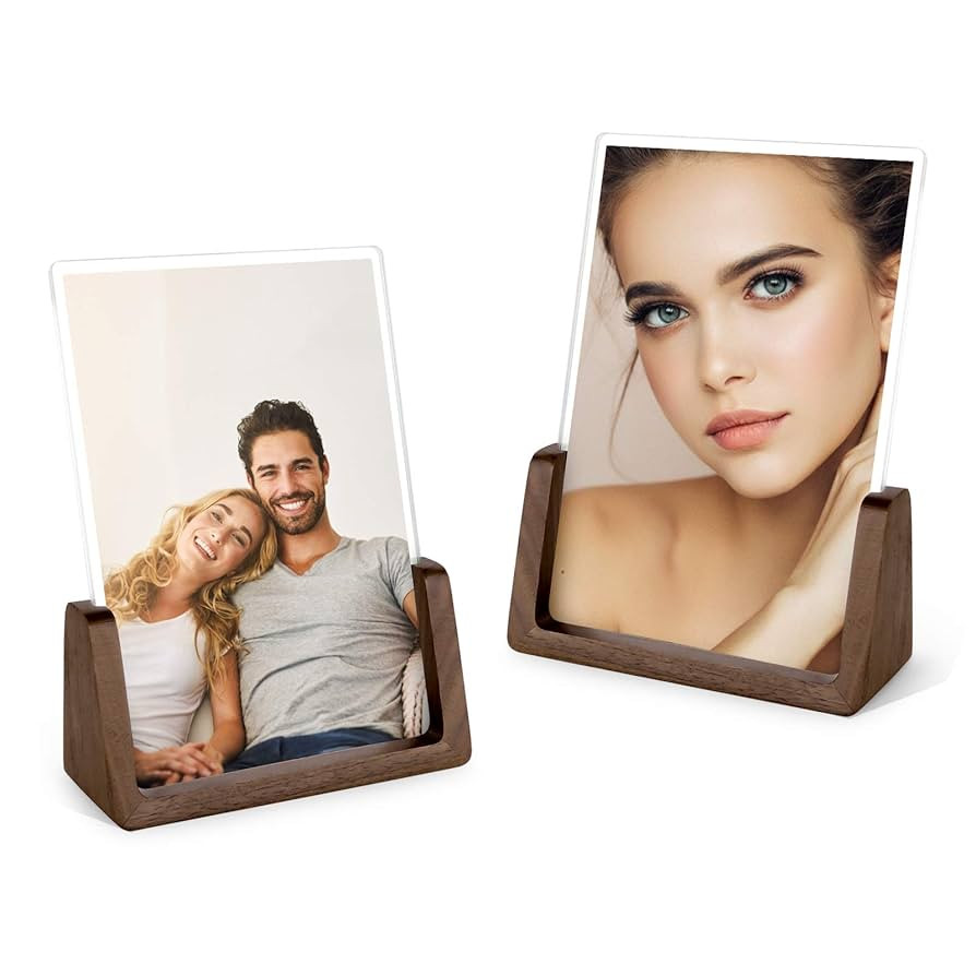 Mixoo Picture Frame 2 Pack - Rustic Wooden Photo Frames with Walnut Wood Base and High Definition... | Amazon (US)