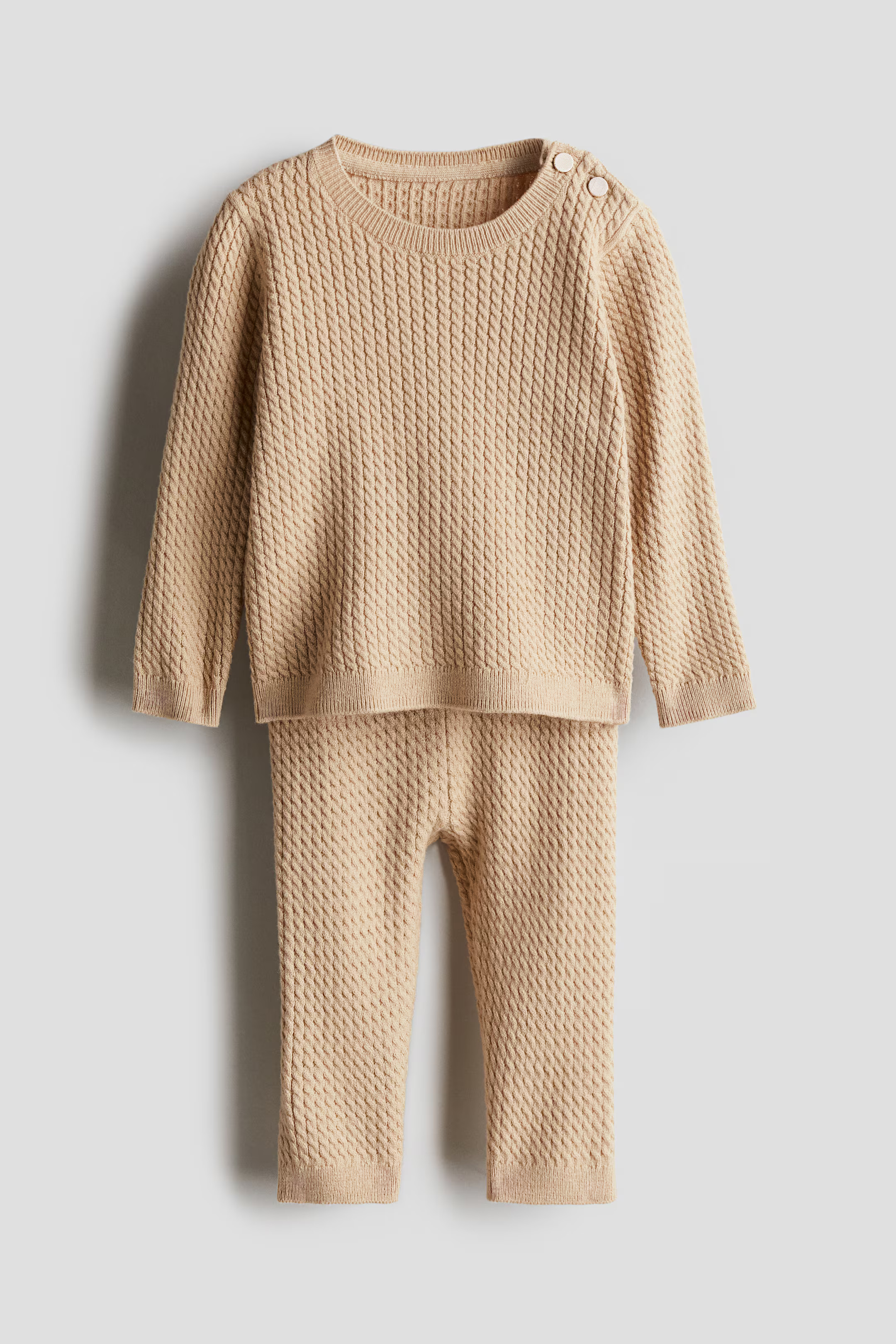 2-piece Cable-Knit Set - Regular waist - Round Neck - Beige - Kids | H&M US | H&M (US + CA)