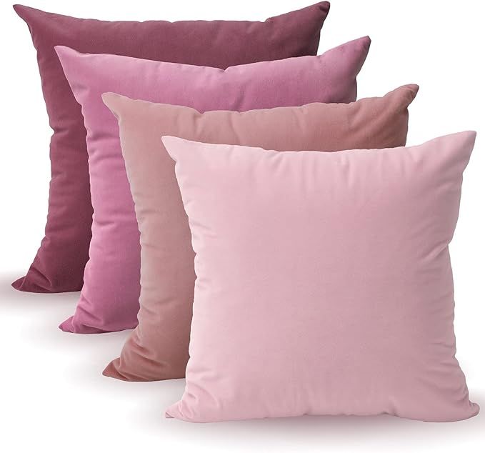 Tayis Pink Decorative Throw Pillow Covers Set of 4 Square Pillows,Velvet Pillow Cover for Couch S... | Amazon (US)