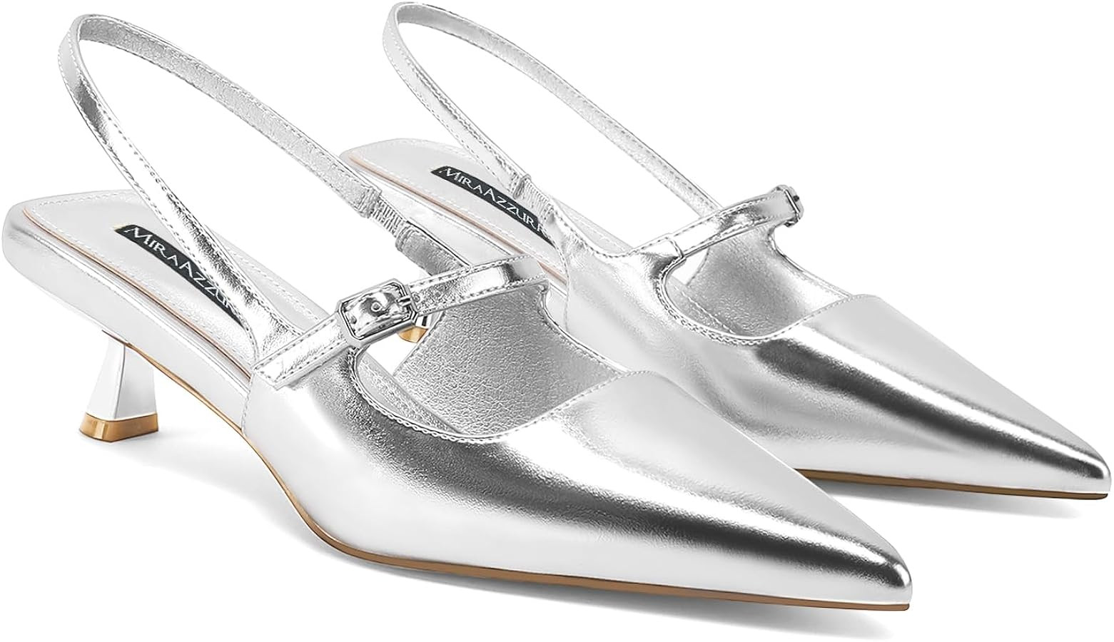 MIRAAZZURRA Slingback Kitten Heels Pumps Pointed Toe Patent Leather Low Heel Slip On Dress Shoes ... | Amazon (CA)