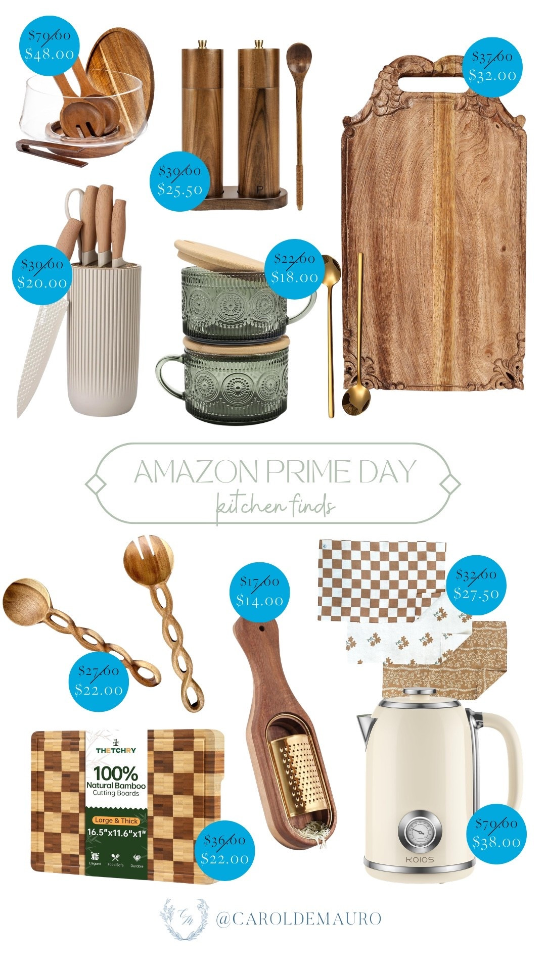 amazon prime day, creator favorites 2026, sale, discounted, wooden kitchen finds, hosting must haves, gifts for the cook, salad bowl, salt and pepper shaker, serving tray, cup with lids, knife block, table napkins, checked chopping board

#LTKHome