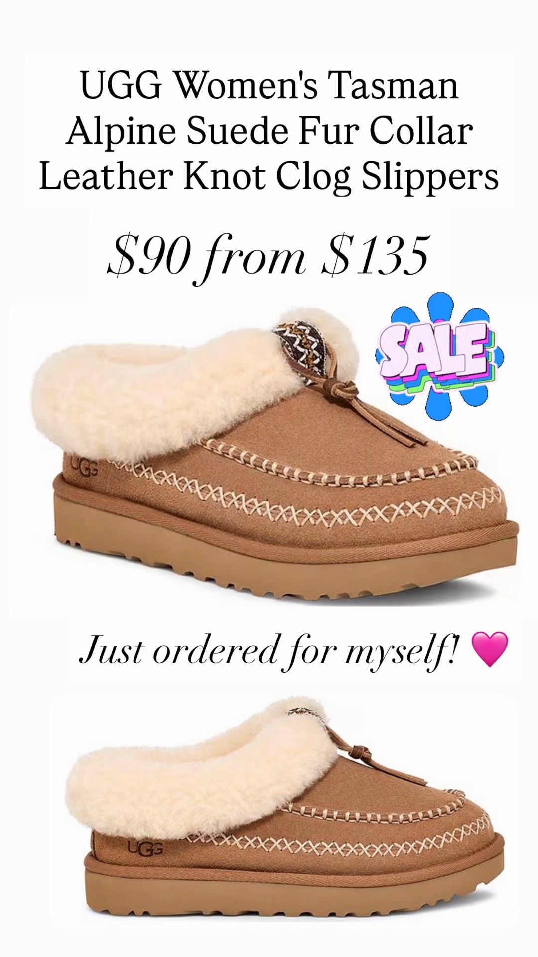 UGG Women's Tasman Alpine Suede Fur Collar Leather Knot Clog Slippers ARE $90 from $135!!

#LTKSaleAlert