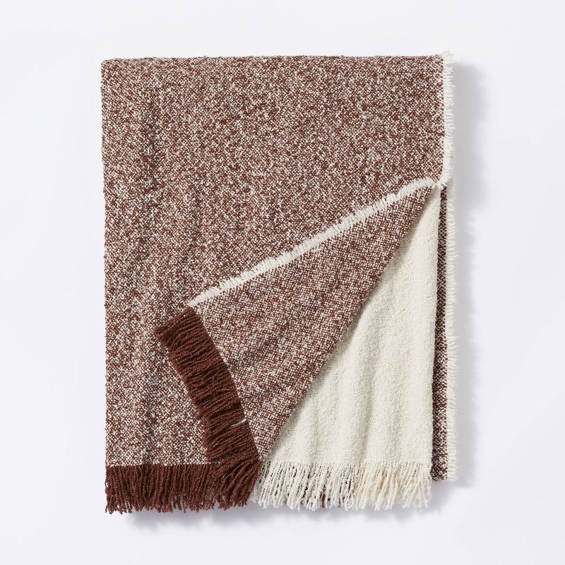 Color Block Boucle Throw Blanket Cream/Mahogany - Threshold&#8482; designed with Studio McGee | Target