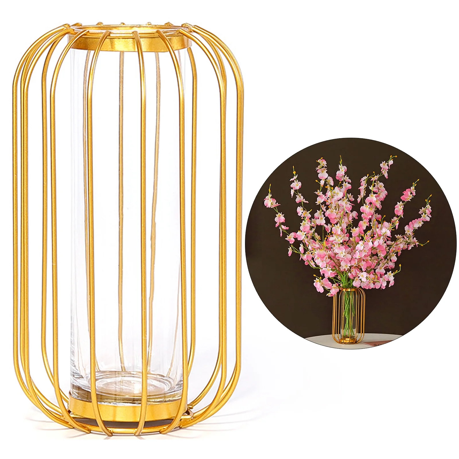 Tube Vase Golden Modern 21*12*12cm With Metal Frame Desktop Decoration Gift Vases - Walmart.com | Walmart (US)