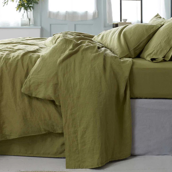 Botanical Green Linen Flat Sheet | Piglet