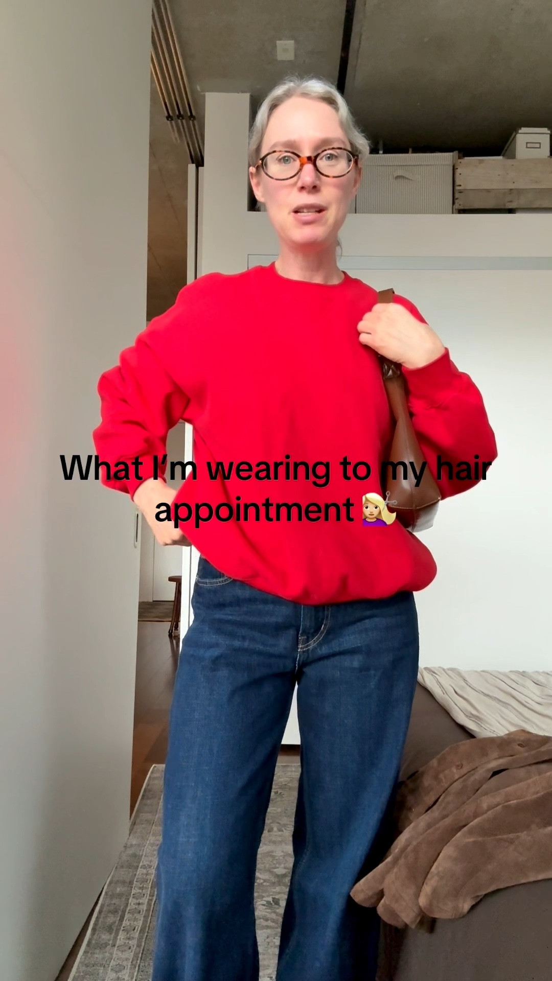 OOTD for my hair appointment. Loving red and brown for fall. This aritzia sweatshirt is so cozy. Jacket is vintage. 

#LTKjeans #LTKfall #LTKcanada