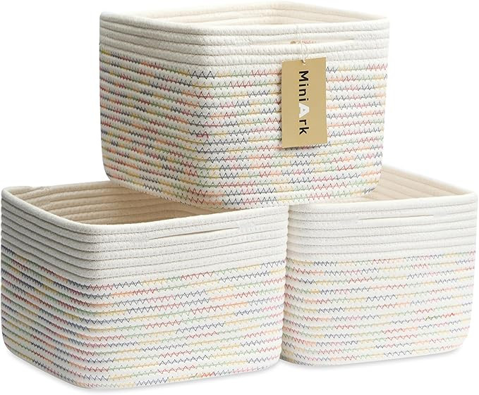 Small Organizing Baskets for Cubes Shelf, 9.7x9.7x7.1 Inch Rope Woven Storage Bins for Nursery Sh... | Amazon (US)