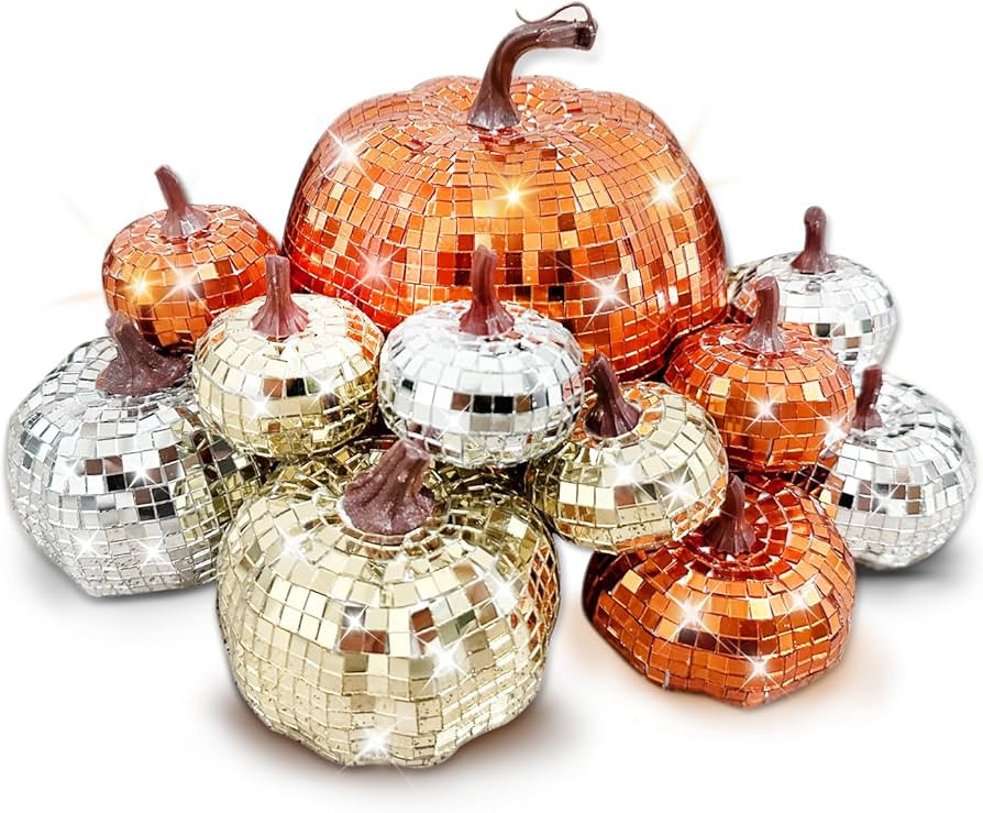 12PCS Artificial Disco Pumpkin Glass Disco Pumpkins Glitter Pumpkins Pumpkin Decoration Orange Ho... | Amazon (US)