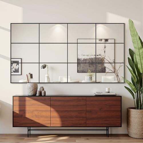 Suidia Wall Mirror, 30" x 60" Window Decorative Mirrors, Metal Framed Wall Decor Wall-Mounted Mirrors for Bedroom, Living Room, Entryway, Black | Amazon (US)