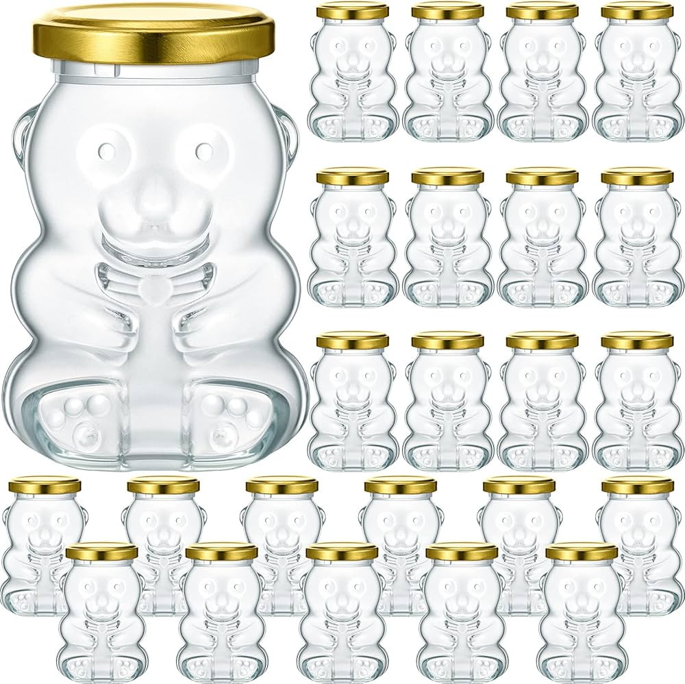 24 Pieces Glass Honey Bear Jars with Gold Lids 6 oz Cute Bear Honey Jars in Bulk Clear Honey Cont... | Amazon (US)