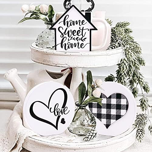Huray Rayho Home Sweet Home Tiered Tray Decor Buffalo Plaid Heart Mini 3D Wood Signs Farmhouse Rae D | Amazon (US)