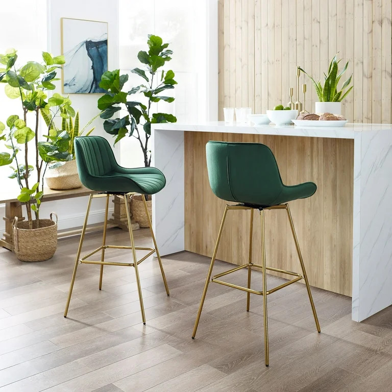 Art Leon Counter Height Bar Stools Velvet Modern Swivel Set of 2 Green | Walmart (US)